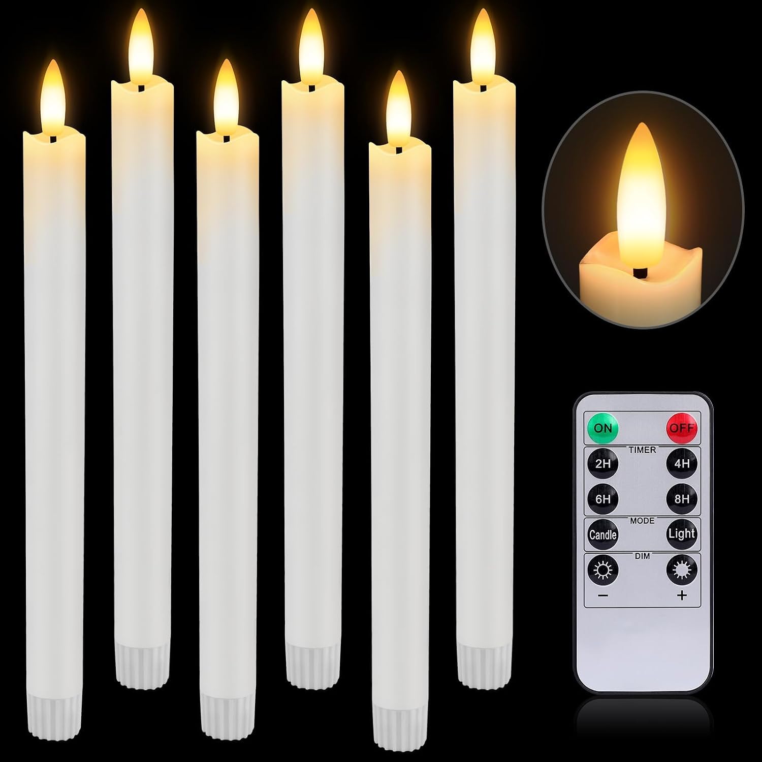 Flameless LED Taper Candles, Real Wax, 6 Pieces with Remote - Image 10