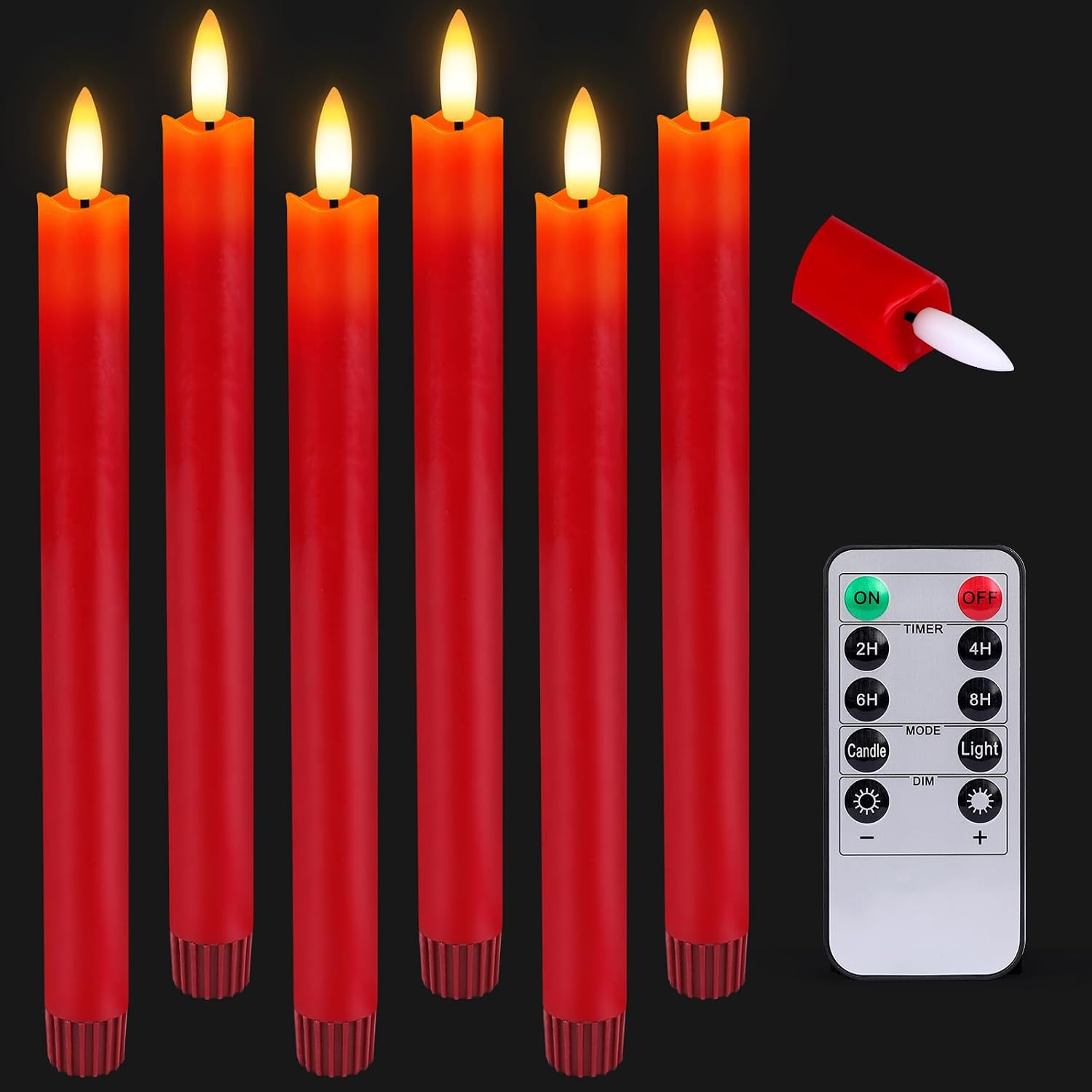 Flameless LED Taper Candles, Real Wax, 6 Pieces with Remote - Image 11