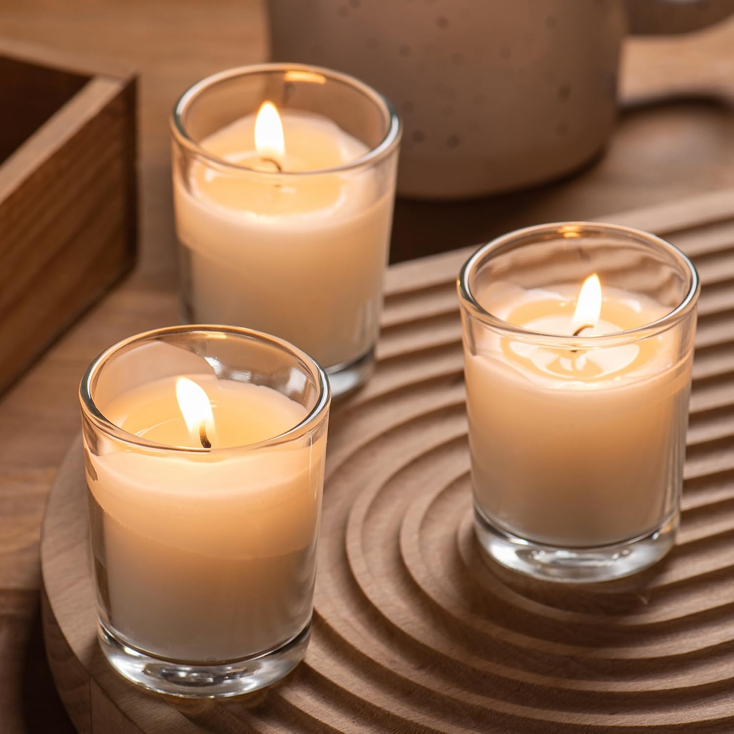 24 Warm White Unscented Votive Candles in Clear Glass - Image 7