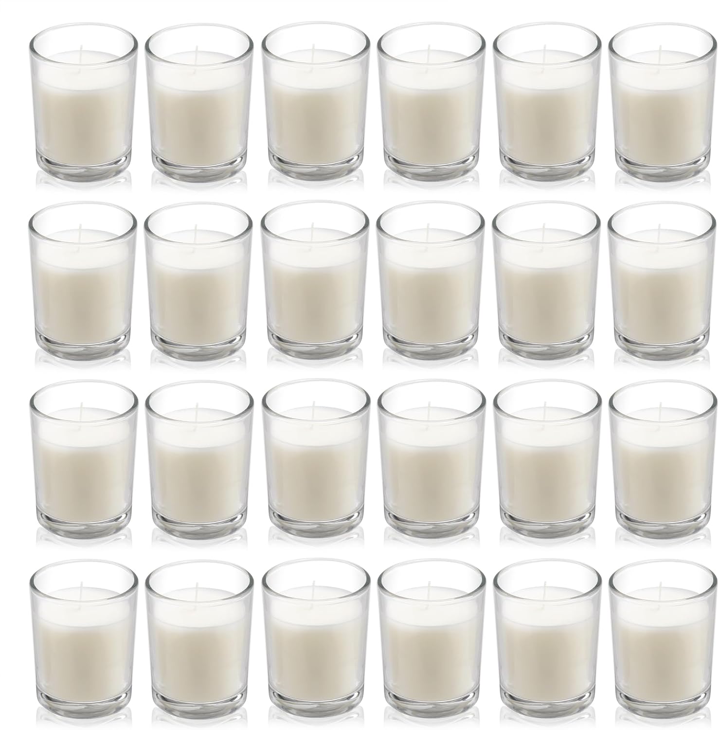 24 Warm White Unscented Votive Candles in Clear Glass