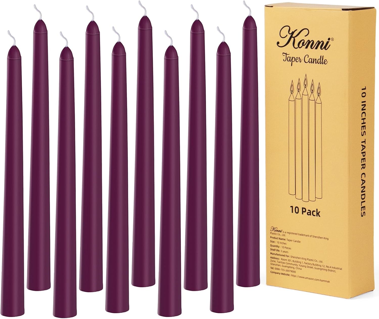 Purple Unscented Taper Candles, 10 Inch, 10 Pack