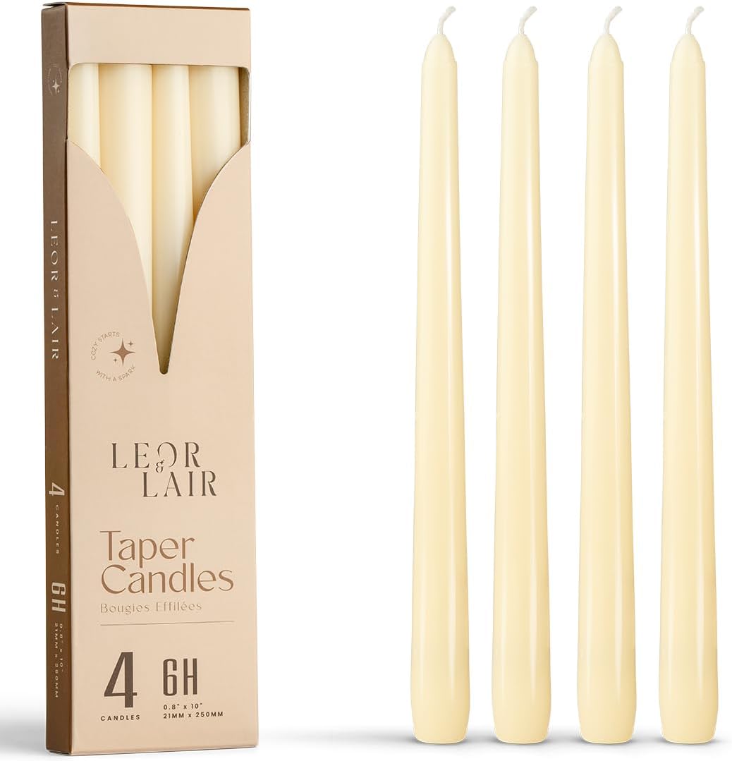 Cream Taper Candles, 10 Inch, Unscented, 4 Count Pack