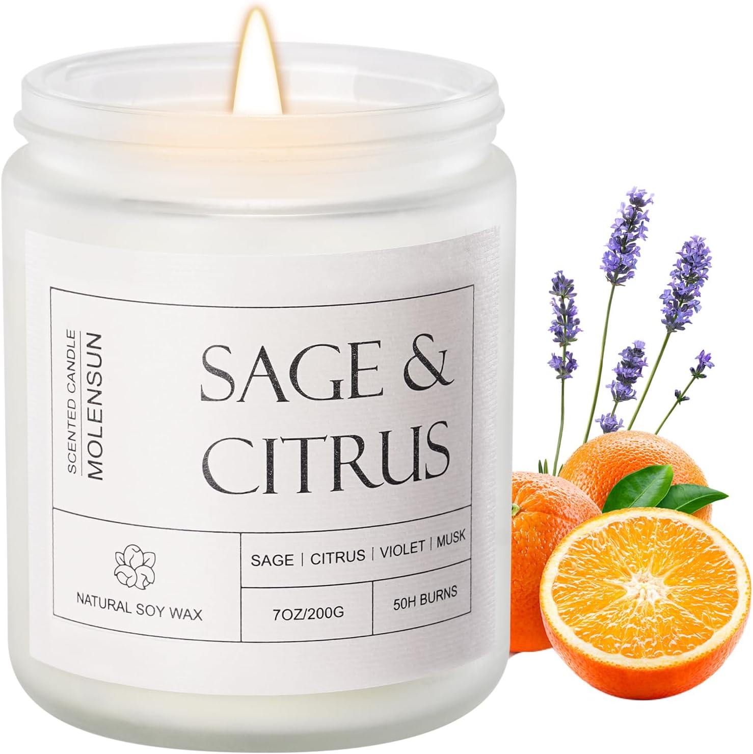 Sage Citrus Scented Jar Candle, Natural Soy Wax, 7 Ounce