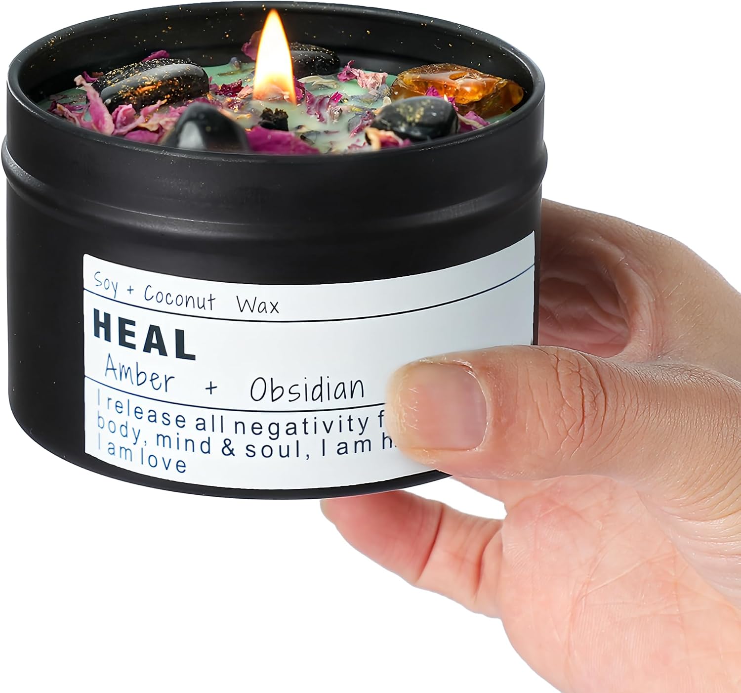 Amber Obsidian Scented Candle, Decorative Tin, Single Piece