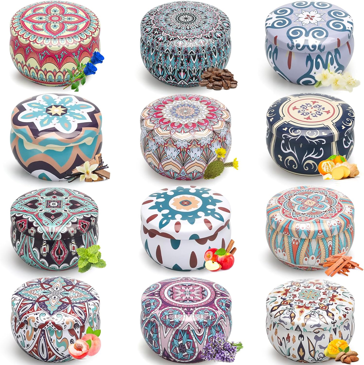 12 Scented Candles in Decorative Tins, Soy Wax Gift Set - Image 13