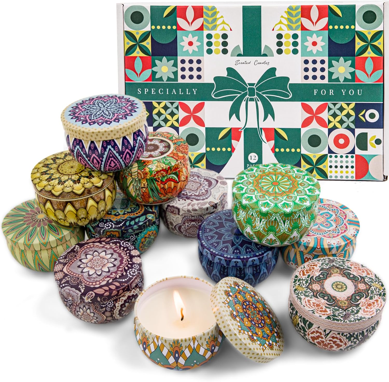 12 Scented Candles in Decorative Tins, Soy Wax Gift Set - Image 15