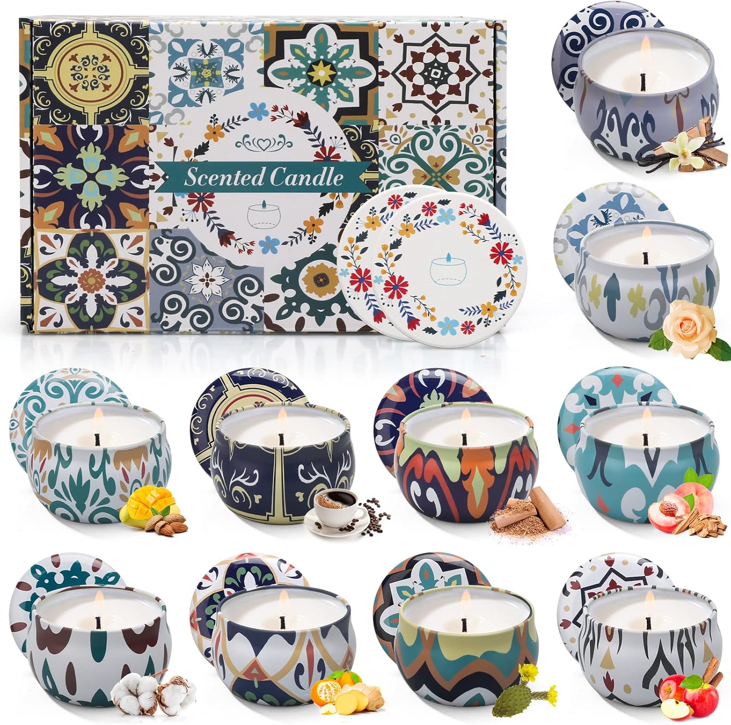 12 Scented Candles in Decorative Tins, Soy Wax Gift Set - Image 12