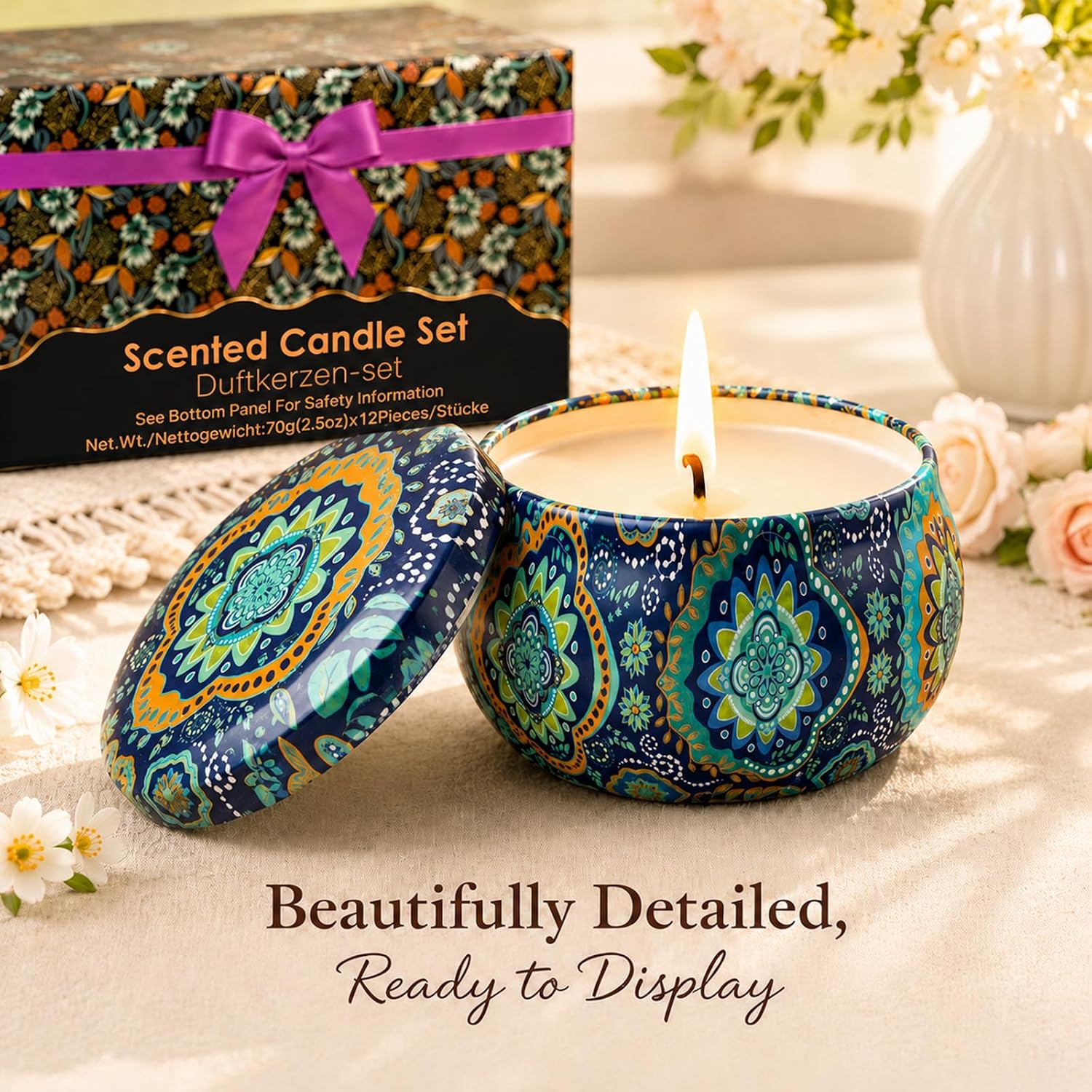 12 Scented Candles in Decorative Tins, Soy Wax Gift Set - Image 8
