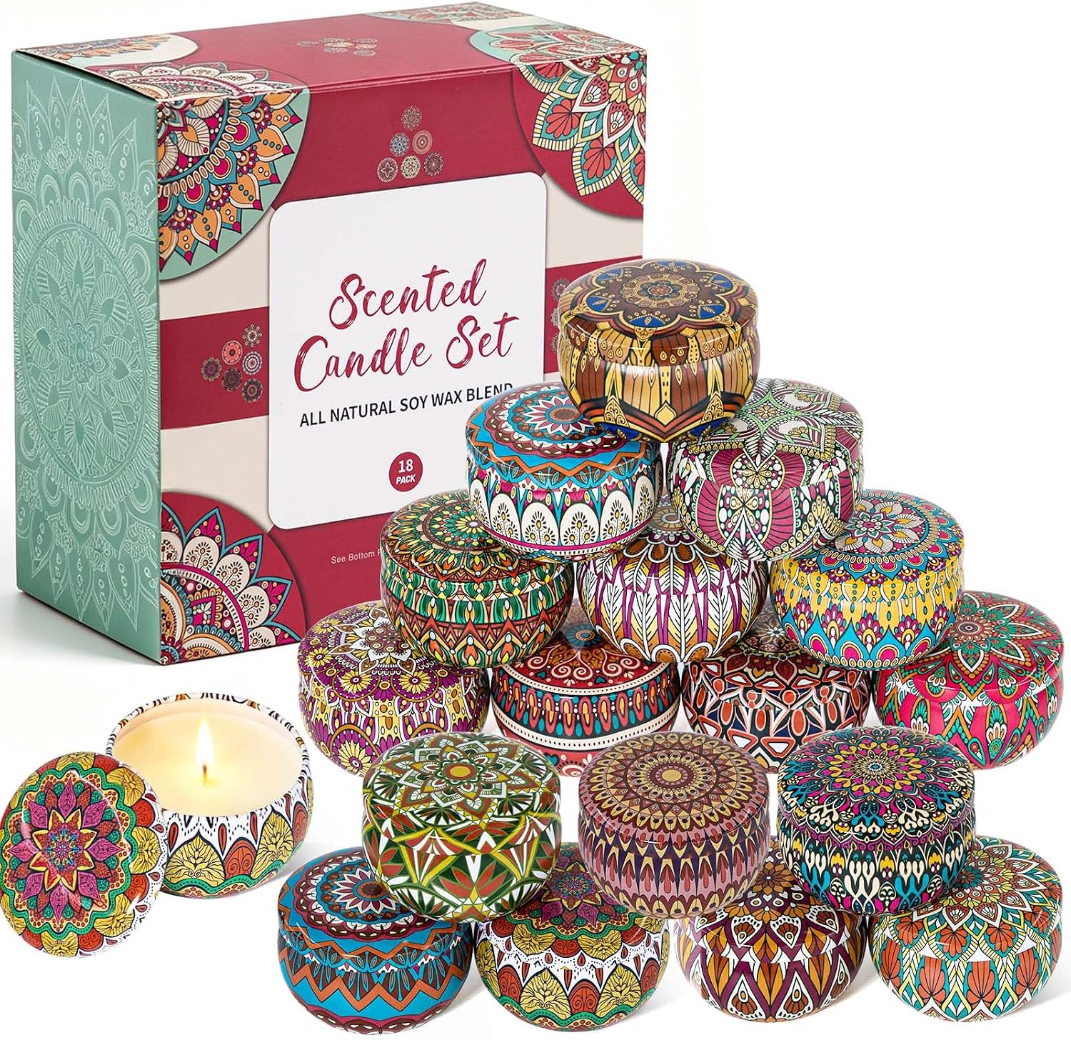 12 Scented Candles in Decorative Tins, Soy Wax Gift Set - Image 11