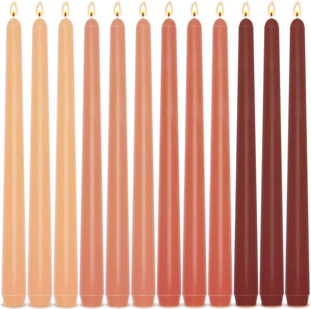 12 Unscented Taper Candles, Earth Tone Gradient, 10 Inch