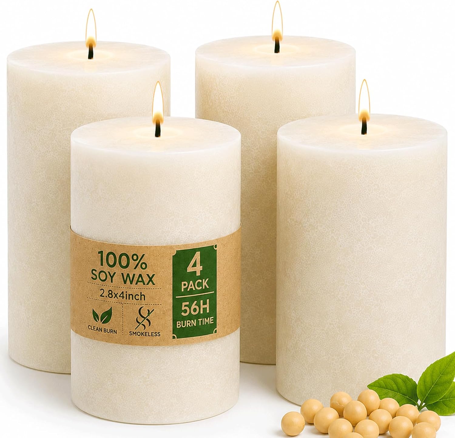 Unscented Soy Wax Pillar Candles, Cream, 2.8x4 Inch, 6 Pack - Image 16