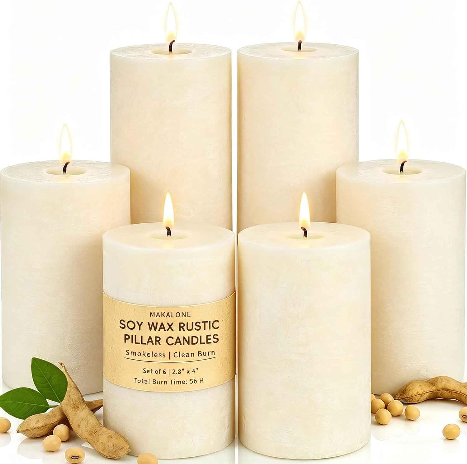 Unscented Soy Wax Pillar Candles, Cream, 2.8x4 Inch, 6 Pack