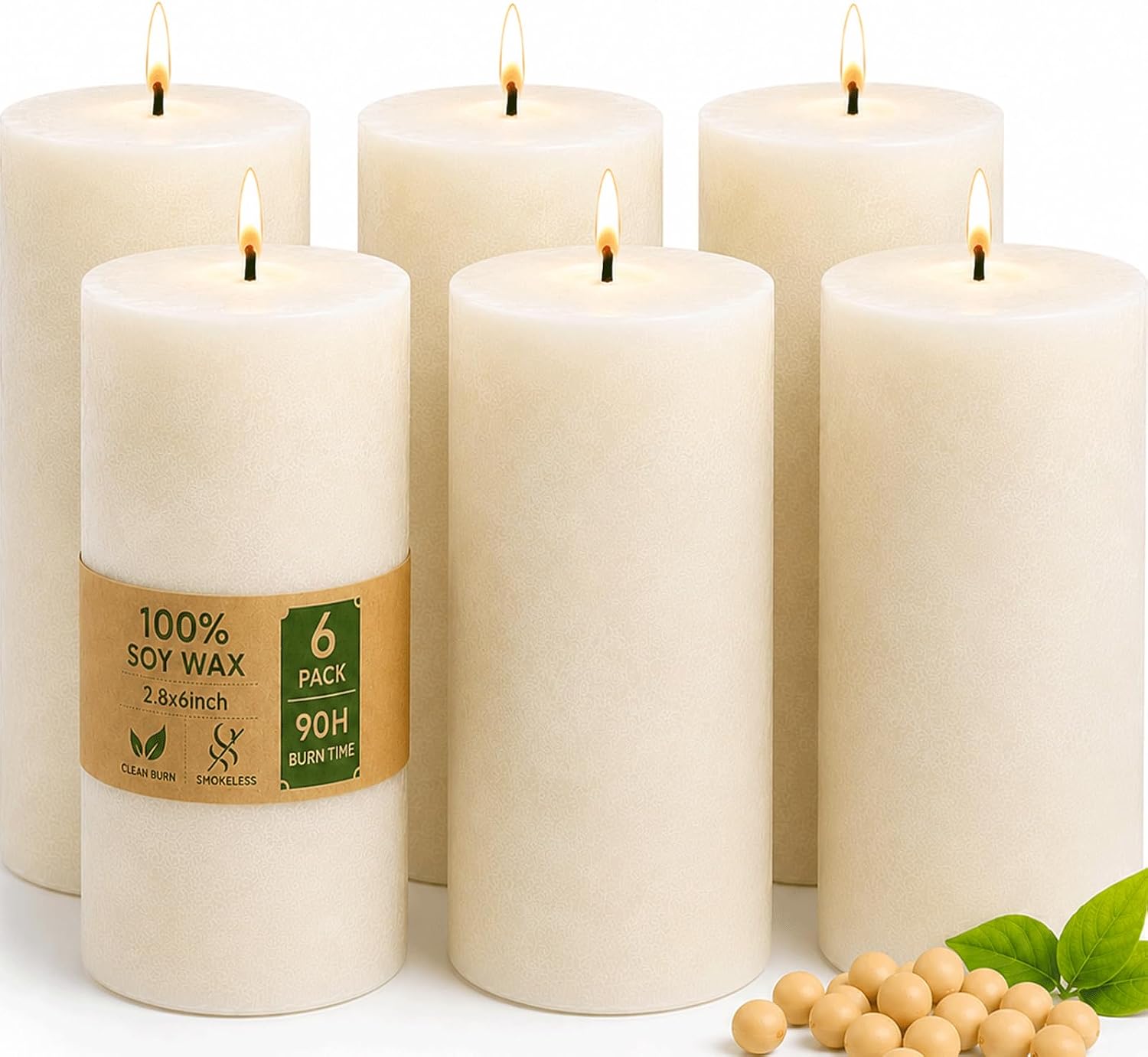 Unscented Soy Wax Pillar Candles, Cream, 2.8x4 Inch, 6 Pack - Image 15