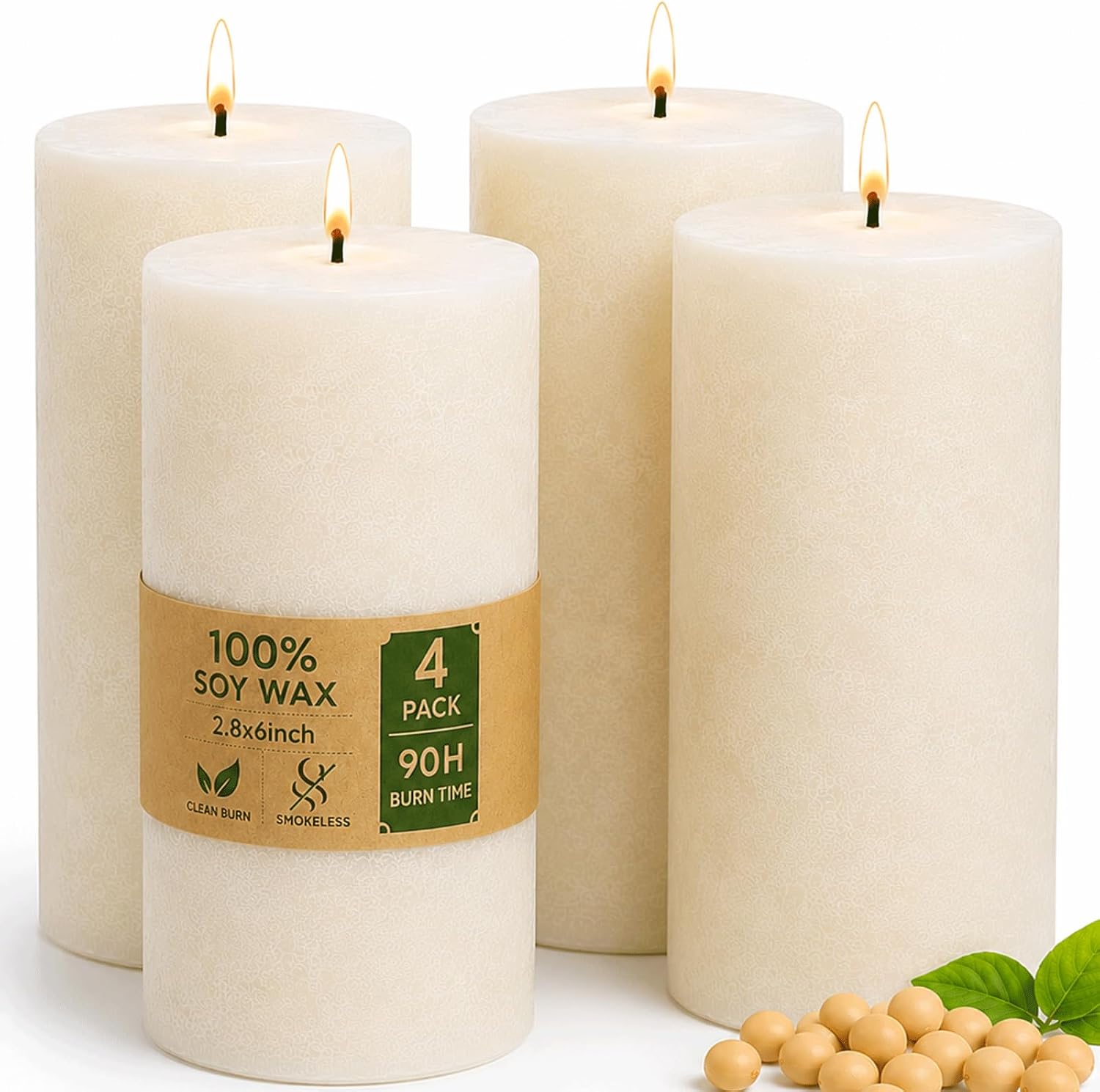 Unscented Soy Wax Pillar Candles, Cream, 2.8x4 Inch, 6 Pack - Image 10