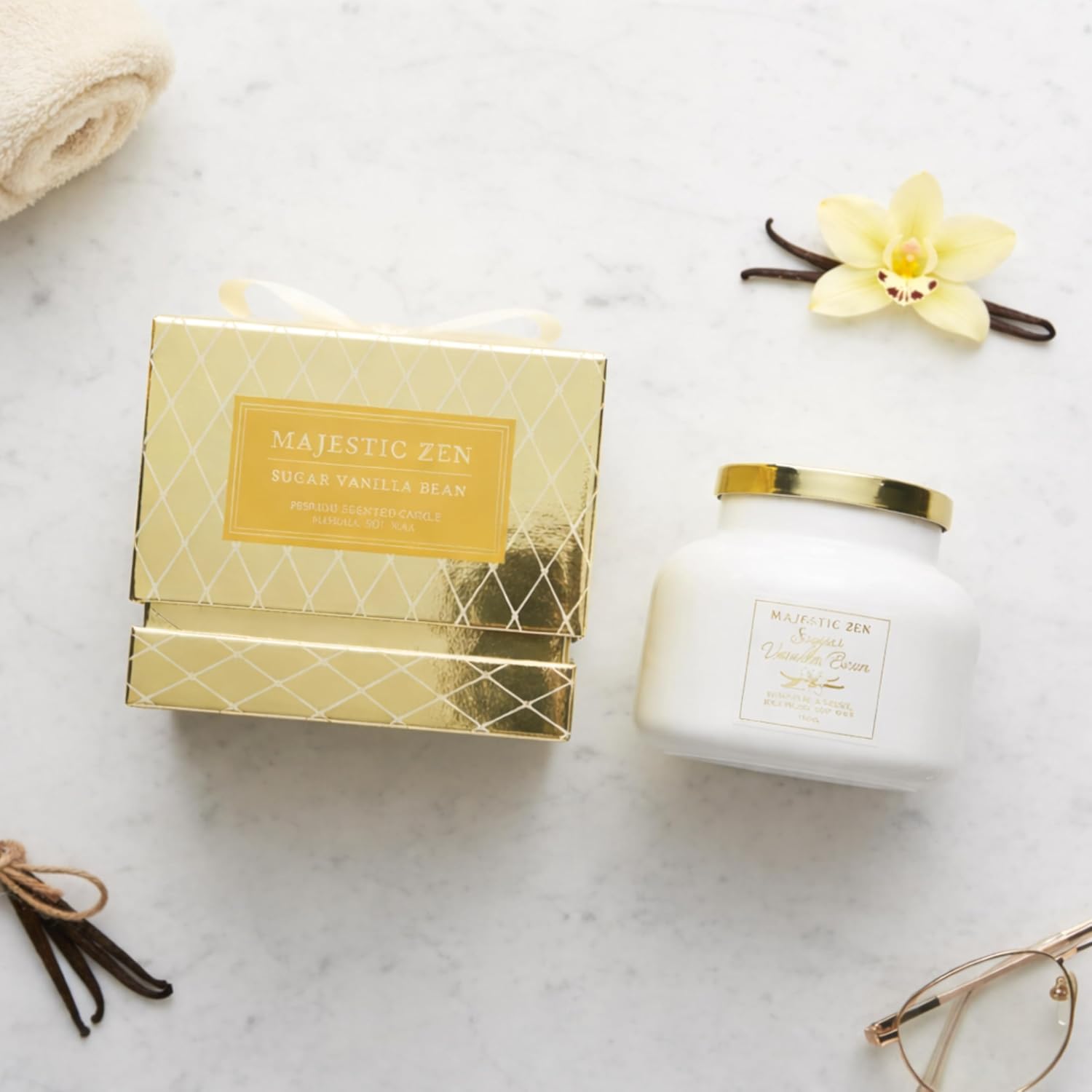 Sugar Vanilla Bean Scented Candle, Jar with Golden Lid, 19 oz - Image 9