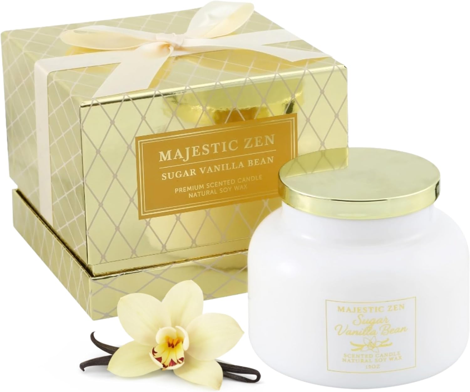 Sugar Vanilla Bean Scented Candle, Jar with Golden Lid, 19 oz