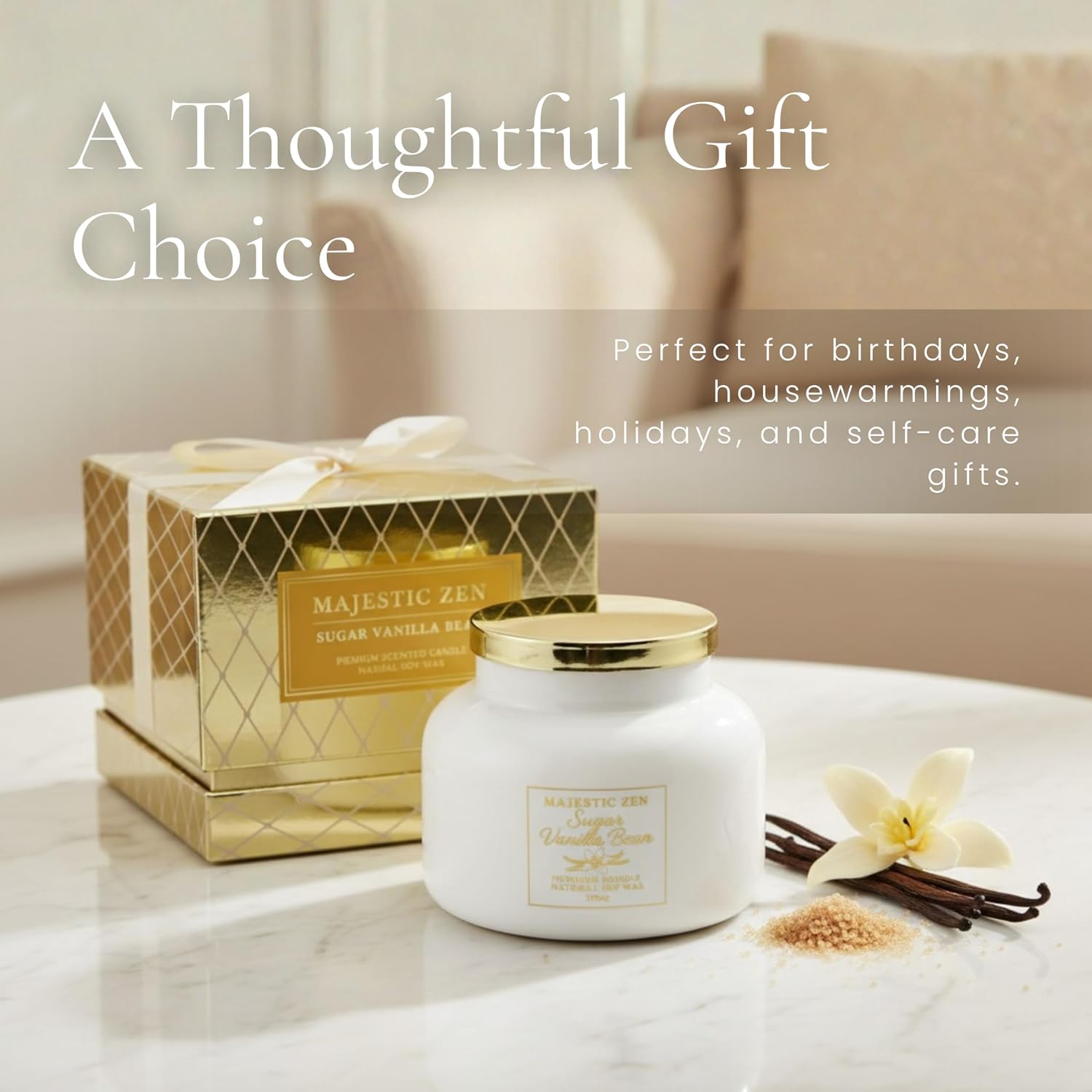Sugar Vanilla Bean Scented Candle, Jar with Golden Lid, 19 oz - Image 8