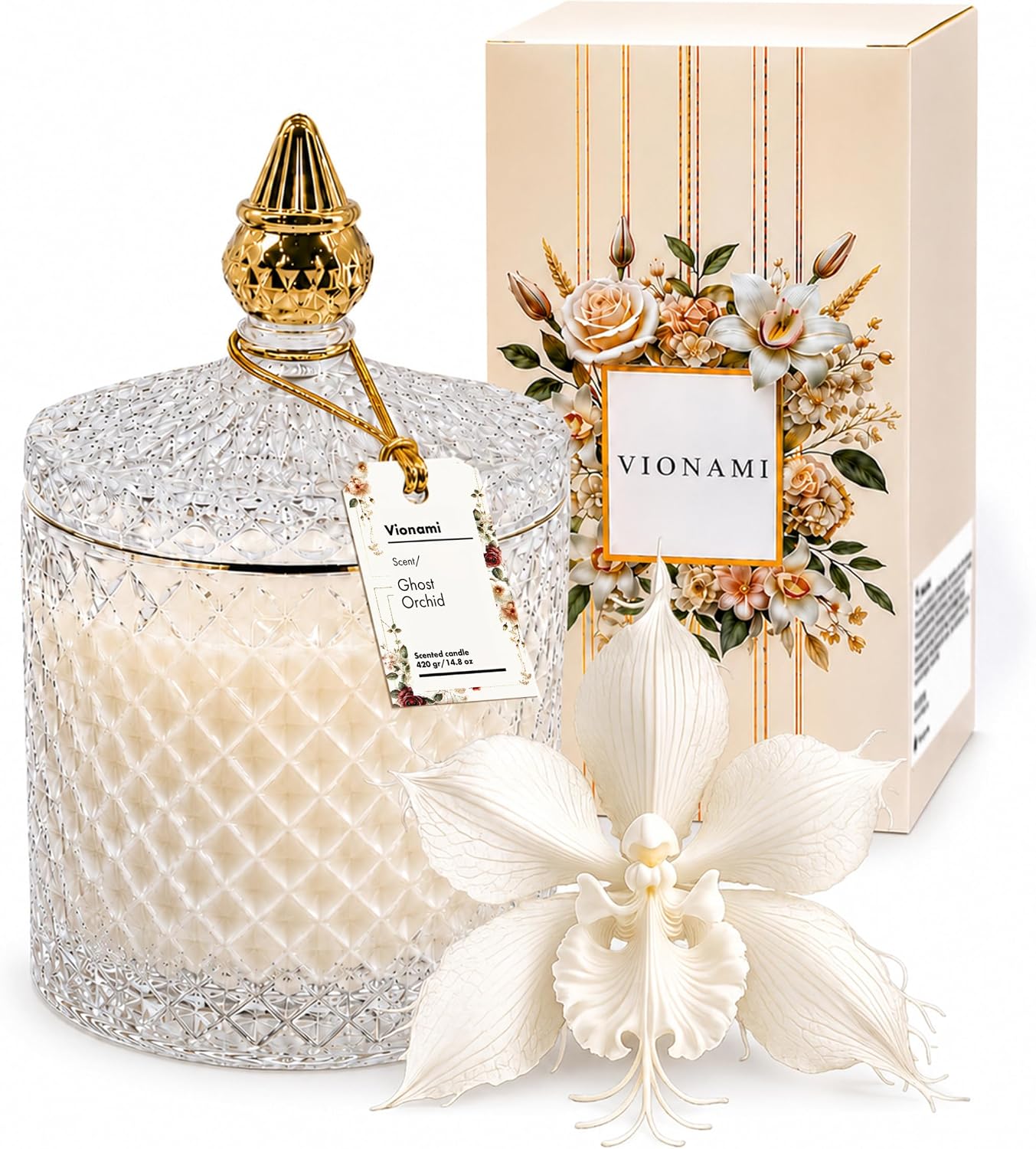 Ghost Orchid Scented Candle, Decorative Glass Jar with Lid, 14.8 oz