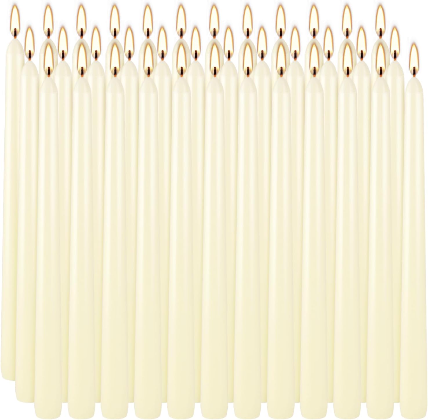 36 Pack Ivory Unscented Taper Candles, Smokeless, 10 Inch
