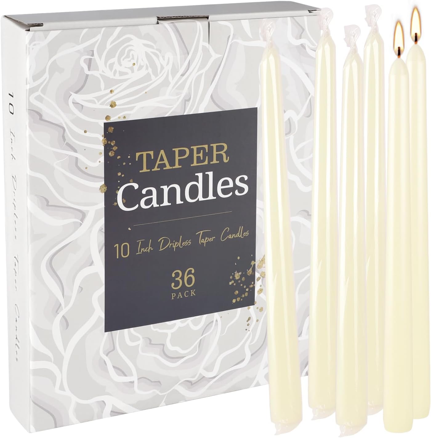 36 Pack Ivory Unscented Taper Candles, Smokeless, 10 Inch - Image 9