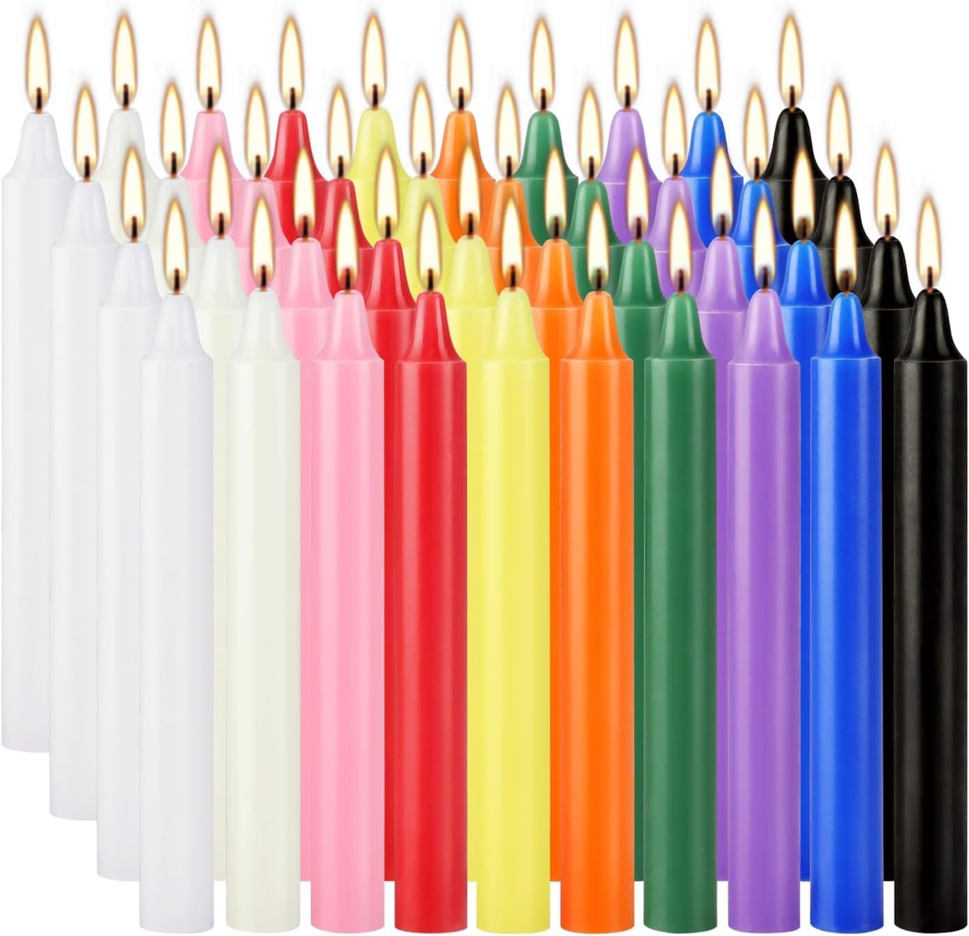 40 Piece Assorted Colour Chime Taper Candles, 4 Inch